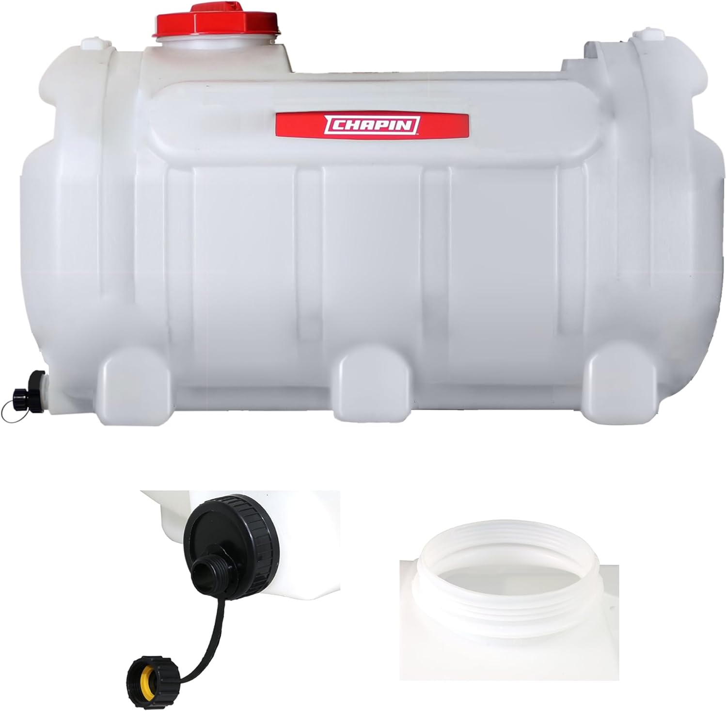 Chapin 98142 40-Gallon Water Storage Tank with drain fitting and cap detail