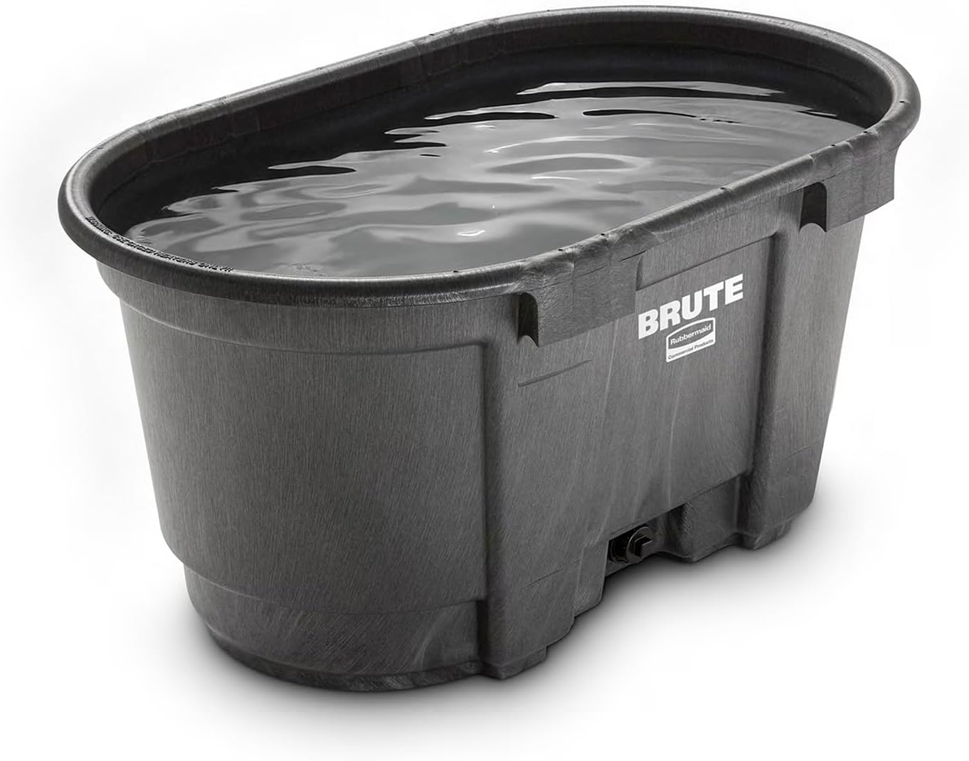 Rubbermaid BRUTE FG424288BLA 100-Gallon Structural Foam Stock Tank filled with water